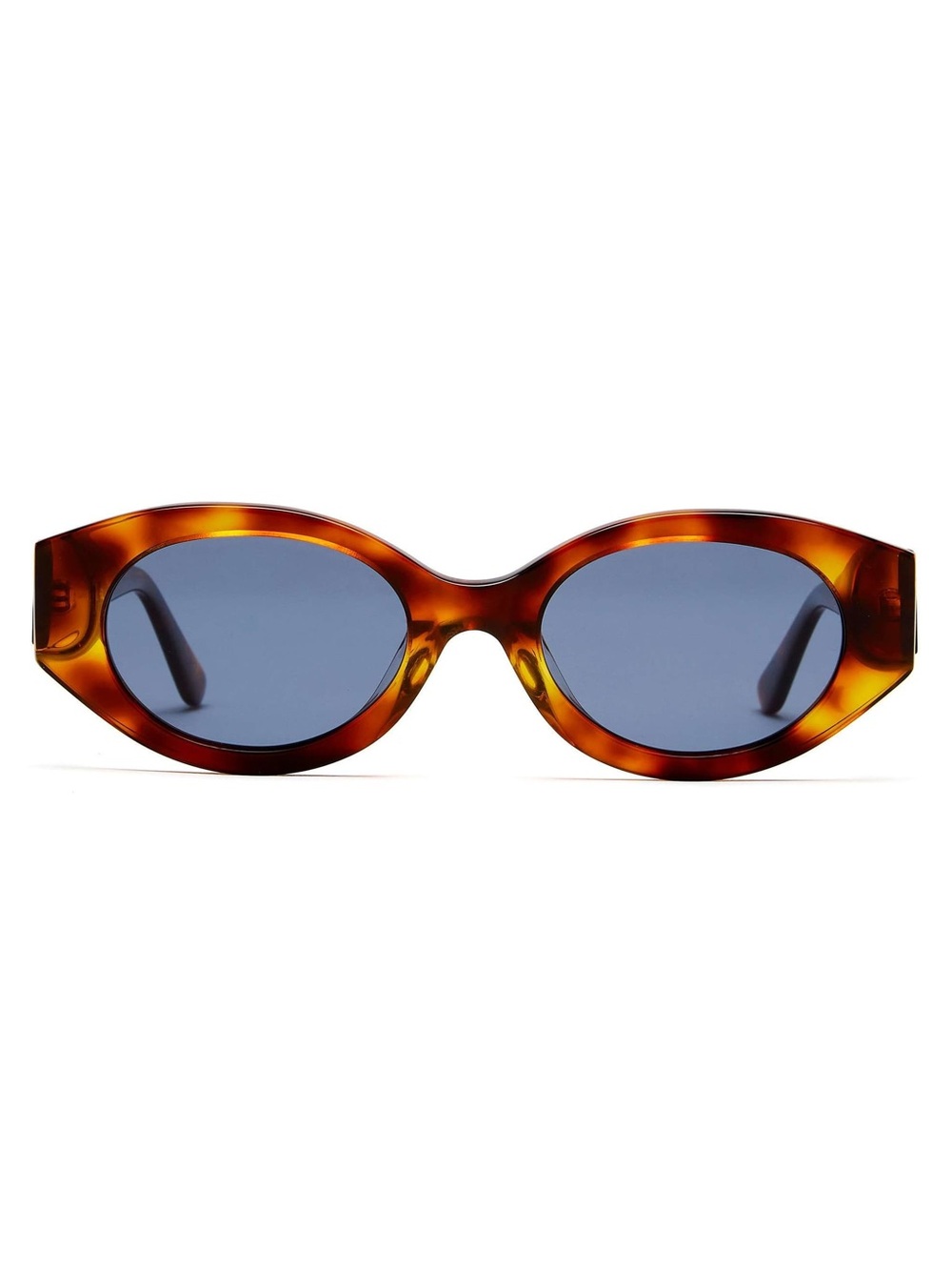 Tortoiseshell Oval Sunglasses with Blue Lenses